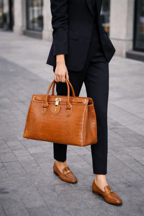 Stylowa kobieta z torbą krokodylem.png